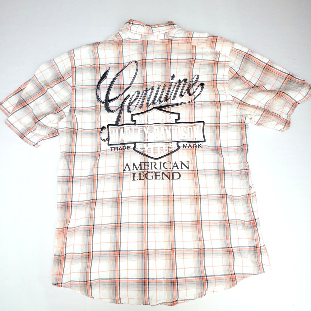 Harley-Davidson Genuine MotorClothes Button Down Shirt Mens M Orange Plaid